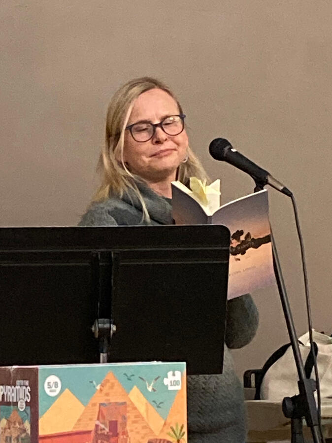 Brenda Leifso reading at PEP Rally.