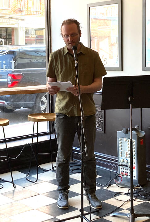 Jeff Latosik reading at PEP Rally.